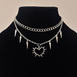 Hand Crafted Silver Heart Pendant Layered Necklace